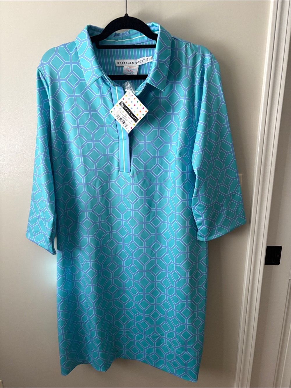 Gretchen Scott Designs Aqua Geometric women’s dress